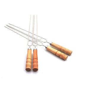 Stainless steel skewer dual-stick with wood handle